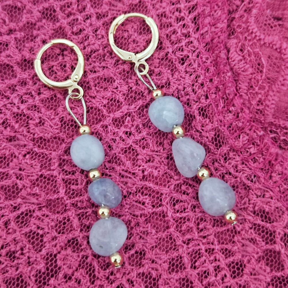 Blue Aquamarine Stone Handmade Earrings Gold Filled - Picture 3 of 3